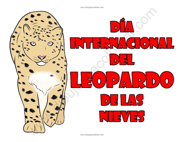 Día Internacional del Leopardo de las Nieves dibujo a color y para colorear